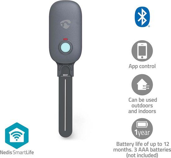 Nedis SmartLife Vochtmeter – Bluetooth – IP55 – App-bediening – Voor Planten – Wit