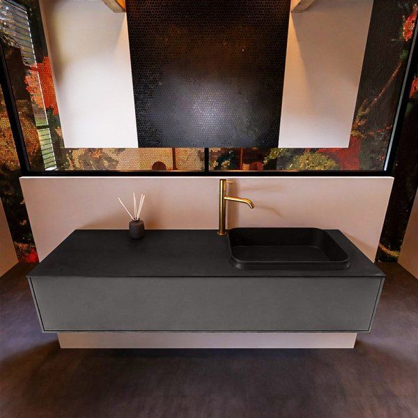 Mondiaz ERIN 150cm badmeubelset onderkast Dark grey met 1 lade + Wastafel RIDGE rechts 1 kraangat Urban ERIN11003