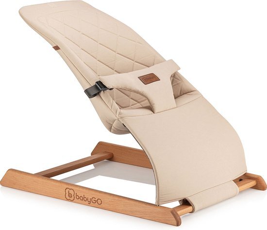 BabyGO Skippy - Wipstoel - Houten Baby Bouncer- Schommelstoel voor baby&#39;s - Beige