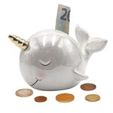 Dekohelden24 Keramische spaarpot als walvis pareleffect, wit