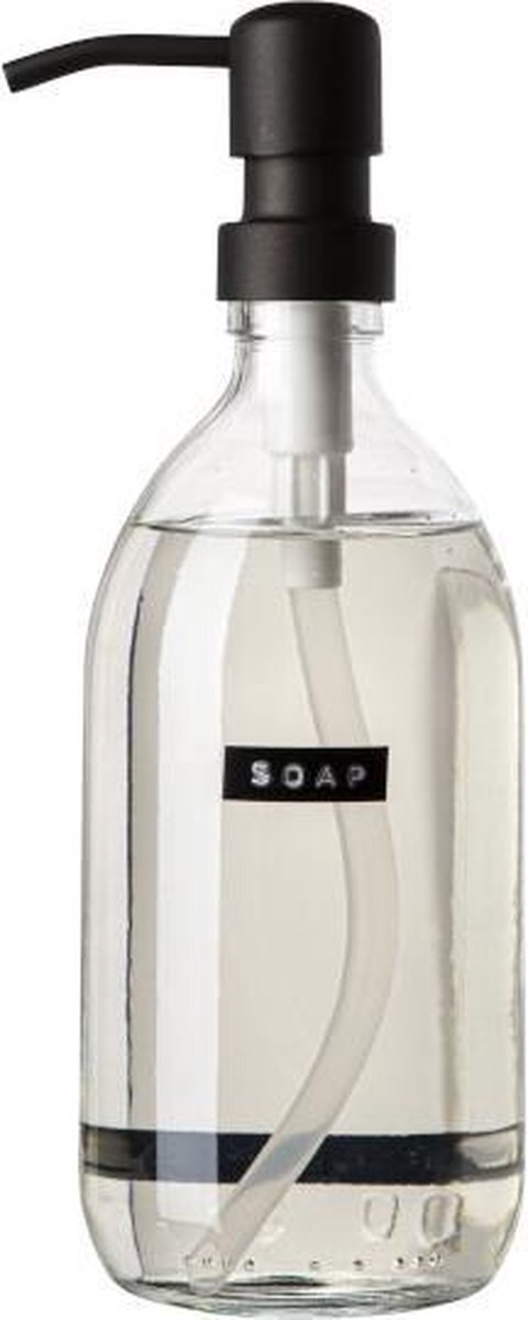 Wellmark Handzeep helder glas zwarte pomp 500ml tekst SOAP