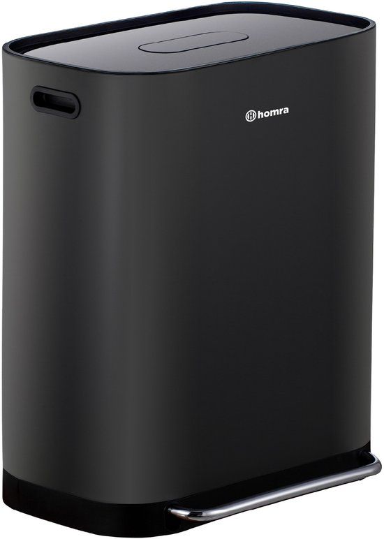 Homra Rockx Prullenbak Afvalscheiding 60 liter - 2 Vakken (2x30L) - Zwart - Pedaalemmer met Binnenemmers en Geurfilter - RVS - Dubbele Vuilnisbak Keuken