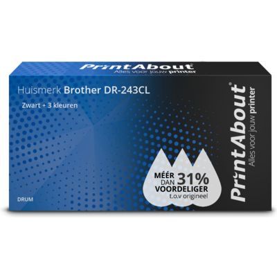 PrintAbout Huismerk DR-243CL Drum Zwart + 3 kleuren | Compatibel met Brother
