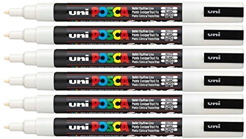 Posca PC-3M Uni witte verf markeerstiften medium kogel tip 1.5mm (Pack van 6)