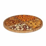 Relaxdays serveerplank, rond, snackplank met onderverdeling, Ø 33 cm, hapjesplank voor gebak & kaas, borrelplank, natuur