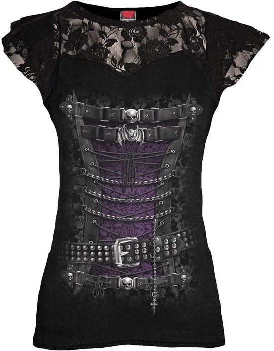 Spiral Waisted Corset Dames T-shirt - zwart - 4XL