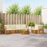 vidaXL - Buiten - bank - set - 7 - st - Natuurlijk - en - Crème - Massief - Acacia - Hout