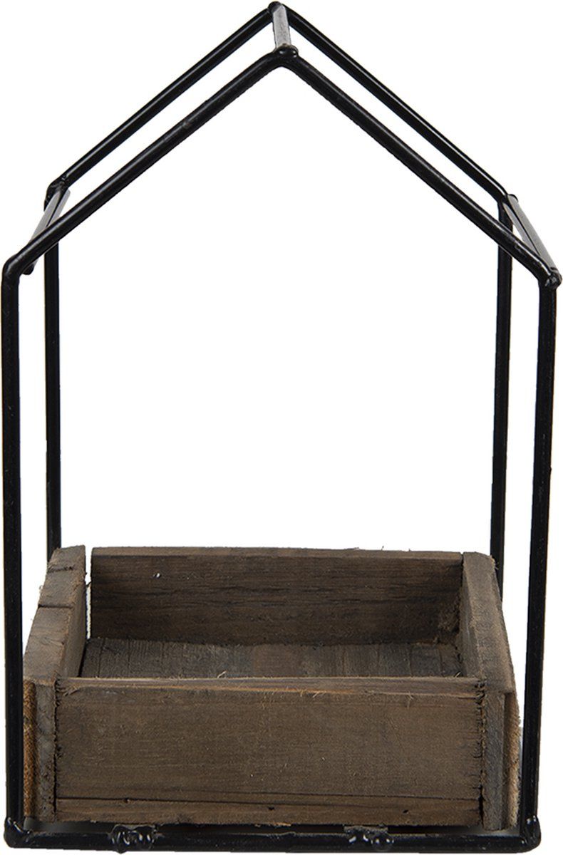 Clayre & Eef Bloempot 15x15x23 cm Bruin Hout Metaal Vierkant