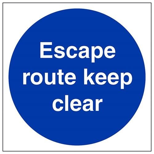 V Safety VSafety Escape Route Keep Clear Sign - 150mm x 150mm - 1mm Rigid Plastic