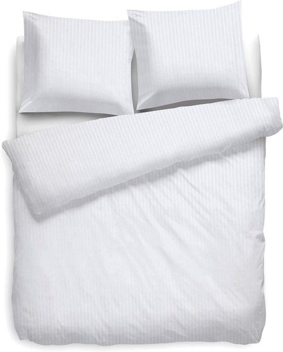 Heckett & Lane Uni Stripe Dekbedovertrek - Tweepersoons - 200x200/220 cm - Wit