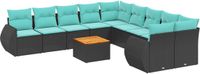 vidaXL 11-delige tuinbankset met kussens, zwart, polyrotan