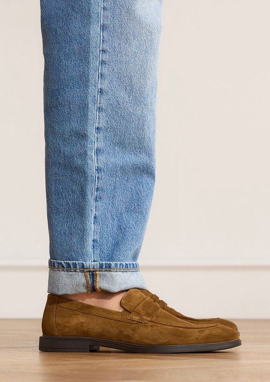 Manfield Heren Cognac Suède Loafers Maat 40