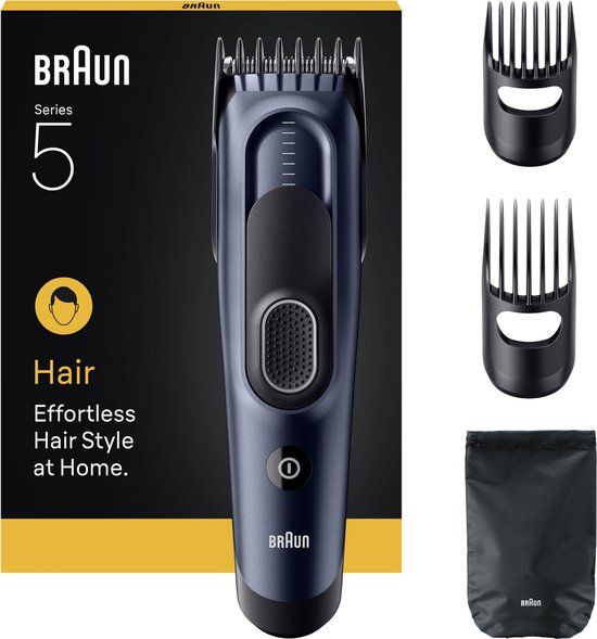 Braun Haartrimmer Tondeuse Series 5 HC5550 + 4 Tools - Levenslang Scherp Scheerblad - 17 Lengtes - Blauw