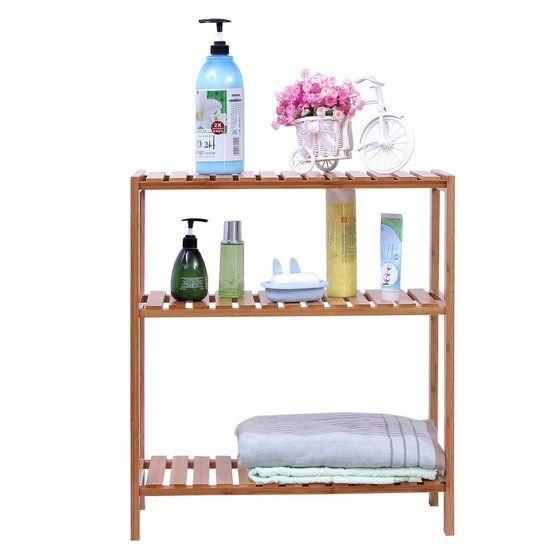 Songmics Badkamerrek Bamboe - Opbergrekje Met 3 Lagen - Bruin