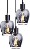 HOFTRONIC Design Hanglamp Zora - Smoke Glas - 3-Lichts - E27 - Zwart