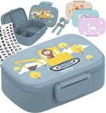 BEARFOOT Kinderlunchbox met vakken, BPA-vrij, lunchbox, bentobox, lunchbox voor meisjes en jongens, snackbox, 100% lekvrij, snackbox voor kleuterschool, school (graafmachine aap)