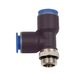 Riegler T-steeksluiting. »Blauwe serie«, L-vorm, draaibaar, G 3/8 a., voor buitenslang Ø 14 mm, werkdr. Maximale 15 bar, kunststof/MS vern.