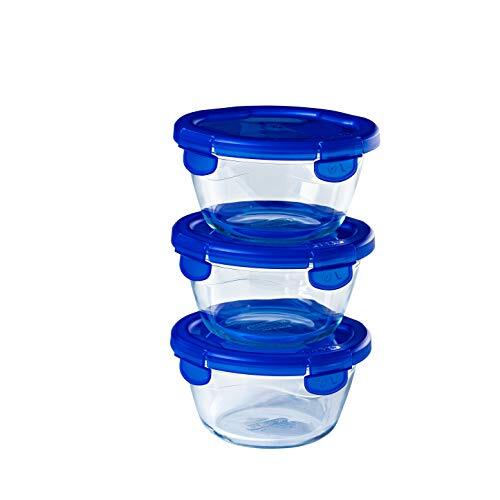 Pyrex Pyrex® - Cook & Go vershouddozen van glas, rond, met luchtdicht en dicht deksel, 3 stuks – diameter 15 cm – 0,7 l – BPA-vrij