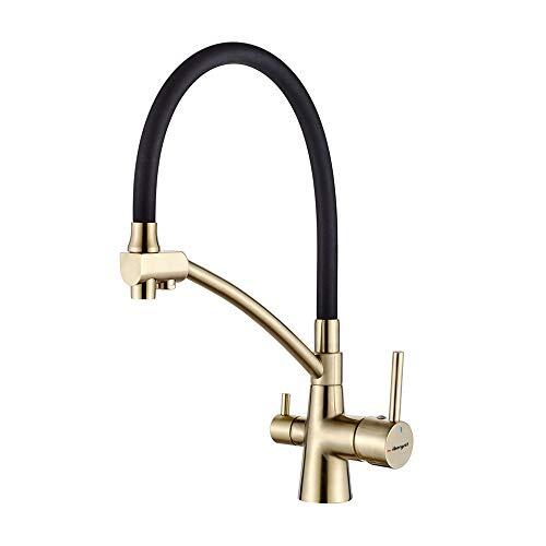 Ibergrif kitchen sink taps osmosis with flexible and double handle, sprayer 3 in 1 for aguay filter purifier tap tap, gold