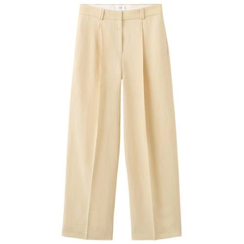 Mango wide leg regular waist broek lichtgeel