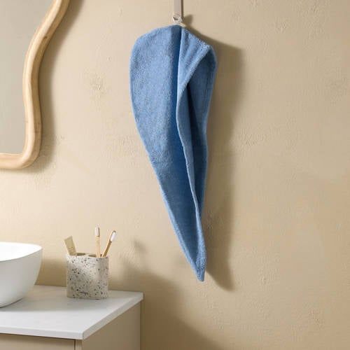 W Icecat Blauwe katoenen haarhanddoek (68x26 cm)
