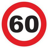 Sticker Snelheidsbegrenzing, rode cirkel, tractor, zwaargewicht, snelheidsbegrenzing, vrachtwagen, 60 km/u, zelfklevend, 20 cm diameter