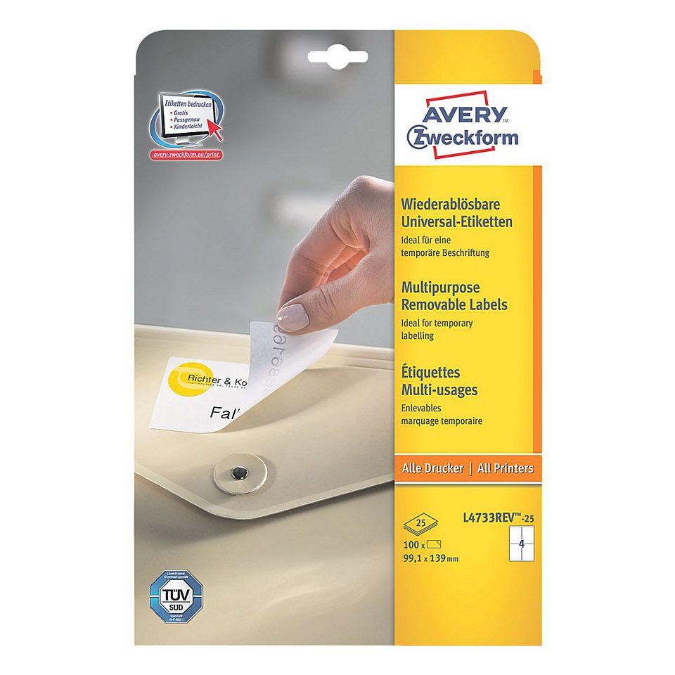 Avery Afneembare Etiketten - wit - 99,1 x 139,0 mm - afneembaar