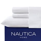 Nautica - 2 eenpersoonsbedden XL-lakenset, katoenen percal beddengoedset, knapperig en cool, benodigdheden voor slaapzaal (wit, 2 aparte bedden)