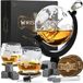 Whisiskey Carafe à whisky - Globe - Ensemble de carafe à whisky de luxe - 0,9 L - Carafe à décanter - Ensemble de whisky - Avec 8 pierres à whisky, 2 verres à whisky et accessoires supplémentaires