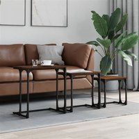 vidaXL Tables Console Gigognes 3 pcs, Bouts de Canapé, Tables d'Appoint, Meubles de Salon Entrée Couloir, Industriel, Chêne Marron Bois d'Ingénierie