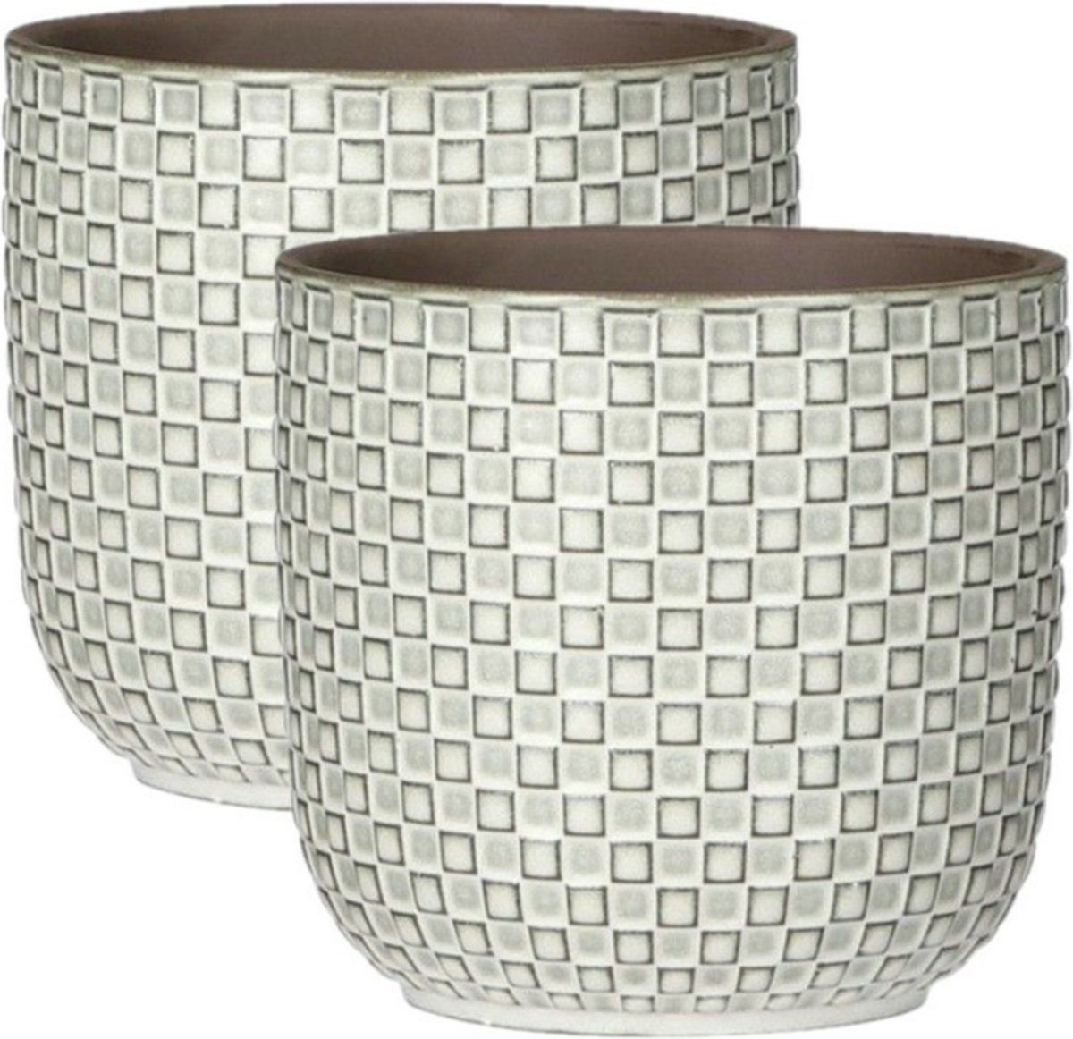 Mica Decorations - Plantenpotten/bloempotten 2x stuks - Keramiek wit - D13.5/H13 cm