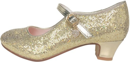 Spaansejurk NL Elsa en Anna schoenen goud glitterhartje Spaanse Prinsessen schoenen - maat 29 binnenmaat 19 cm bij verkleed jurk