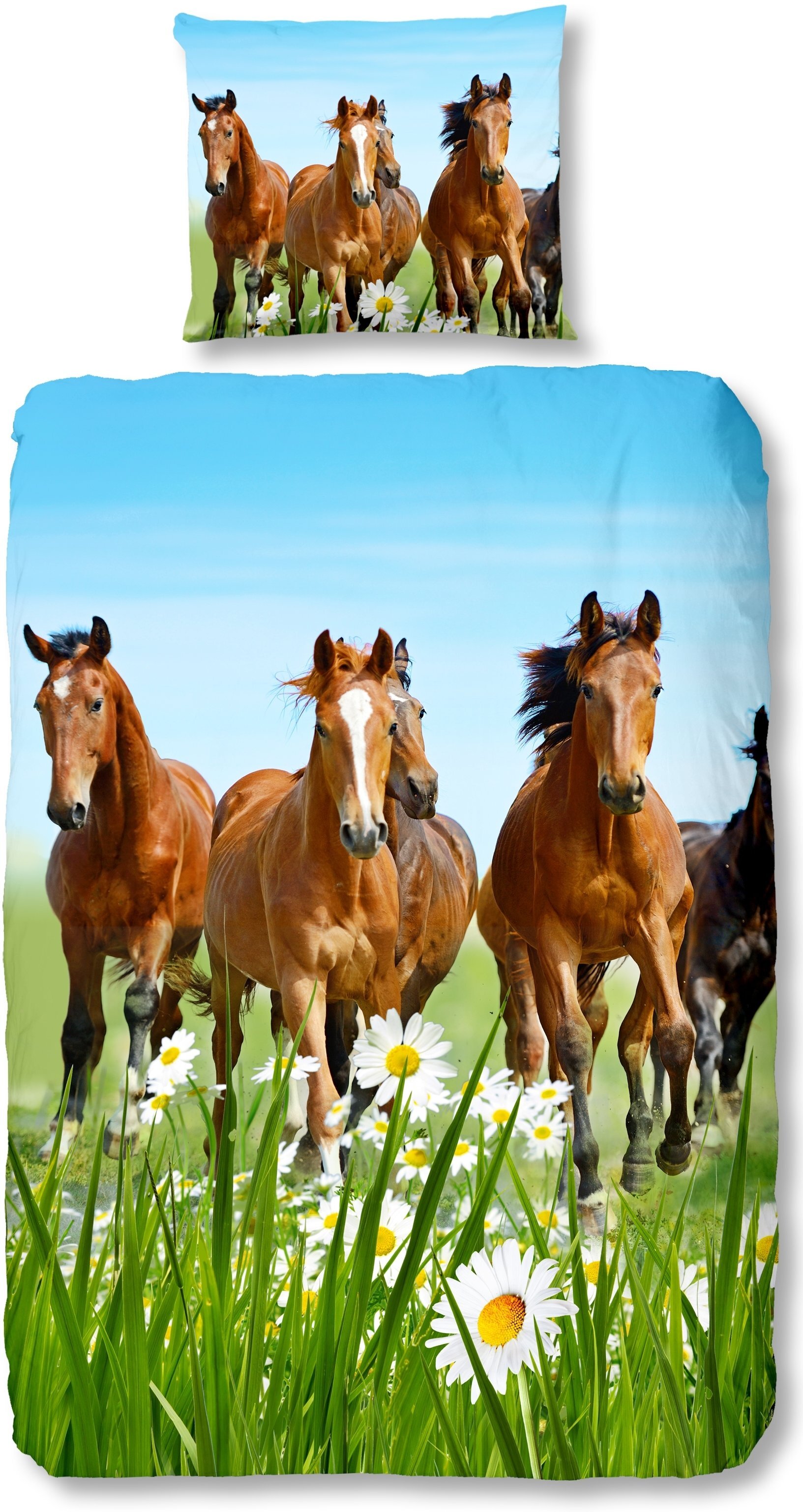 Good Morning 5316 P Paarden kinderdekbedovertrek eenpersoons 140 x 200220 cm katoen multicolor