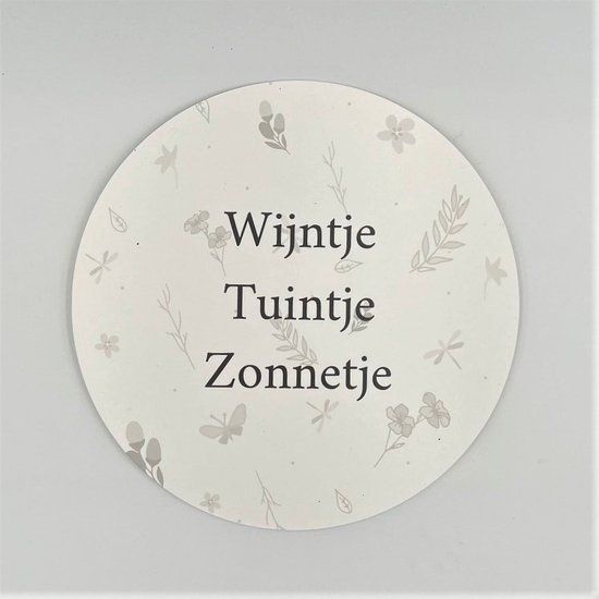 Lokaal Living Muurcirkel - Wijntje Tuintje Zonnetje - 25 cm - Binnen & Buiten - Zwart/Wit - Forex
