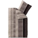 CelinaTex Touchme flanellen beddengoed, 135 x 200 cm, 2-delig katoenen dekbedovertrek, Greta beige/grijs/zwart