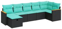 vidaXL 7-delige Loungeset met kussens, poly rattan, zwart