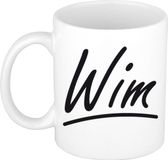 Bellatio Decorations Wim Naam koffiemok - beker - met sierlijke letters - wit - 300 ml - Keramiek