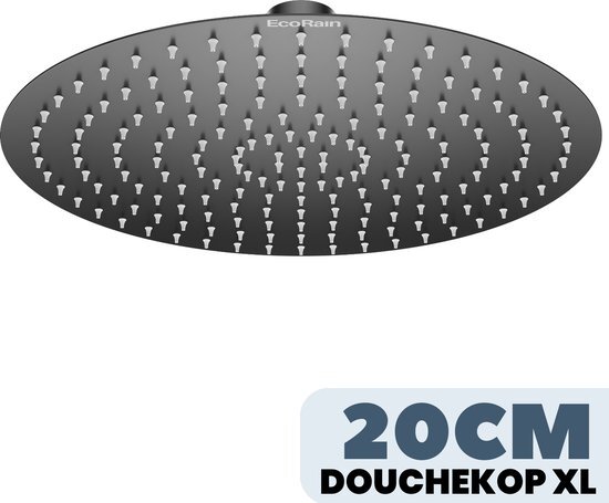 EcoRain – Regendouchekop Tyler 20 CM Rond – Waterbesparende Douchekop – Hoge Druk – Groot – Regendouche - RVS - Zwart