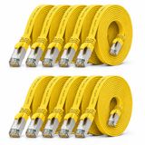 1aTTack.de CAT7 LAN-kabel 10x 3.0m flexibele netwerkkabel 10 Gbit/s - geel | Platte Cat.7 Ethernet patchkabel, platte Gigabit-kabel voor internet, switch, router, modem en patchpaneel