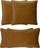 Atmosphera Bank/sierkussens Sophia - set 4x - Goud/bruin - polyester - met rits