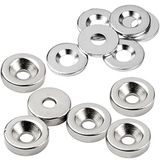 vasalat Set van 12 ronde neodymium magneten vernikkeld met metalen schijf met verzonken gat Ø 15 mm
