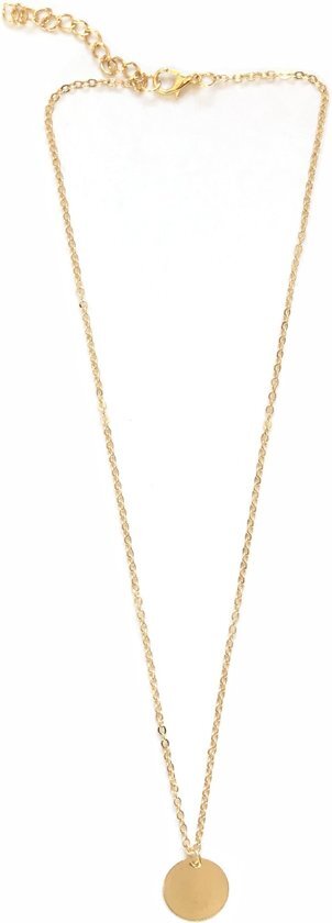 Joboly Grote platte munt coin rondje cirkel ketting - Dames - Goudkleurig - 45 cm