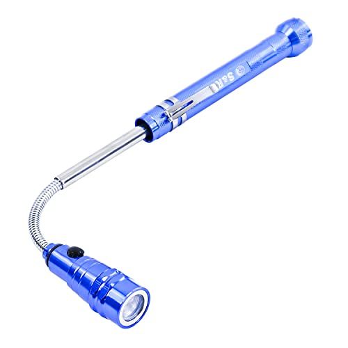 S&R Flexibele magnetische mini led-zaklamp - telescopisch 150-370 mm, magnetische kop en sokkel, flexibele zwanenhals, batterijen inbegrepen