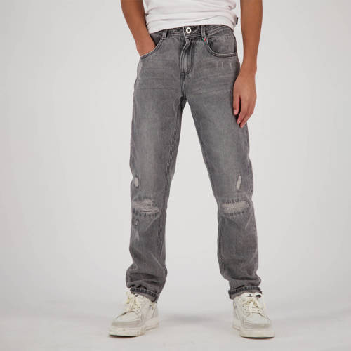Vingino Vingino straight fit jeans Peppe met slijtage light grey