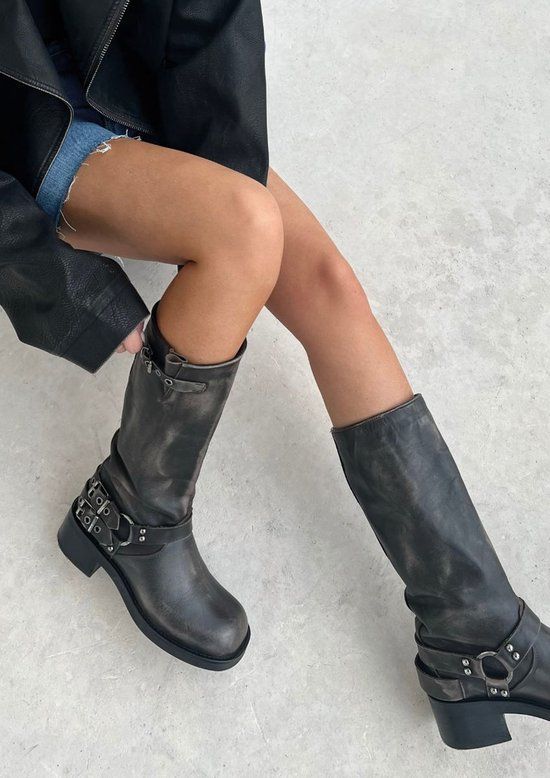 Sacha - Dames - Greywashed buckle biker boots - Maat 39