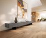 Meuble TV Cuor 250 cm Céramique Béton gris 1 Clapet 1 Tiroir Pied optique flottant Métal Noir