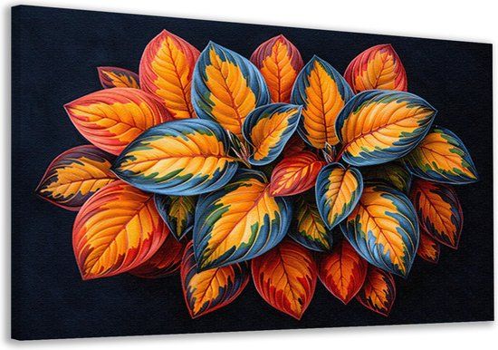Merkloos / Sans marque Canvas Schilderij Bladeren Portret - 60x40 cm - Art Nouveau - Wanddecoratie