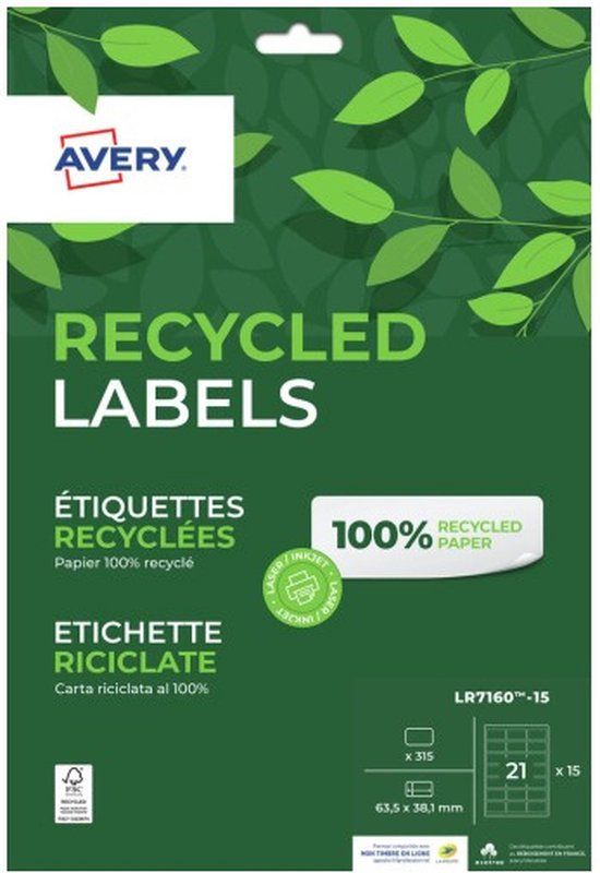 Avery LR7160-15 printeretiket Wit Zelfklevend printerlabel