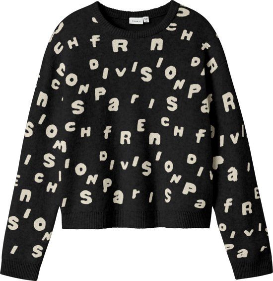 NAME IT - NKFOLINE LS KNIT BF - Meisjes - Truien - Zwart - Panterprint - Maat 116