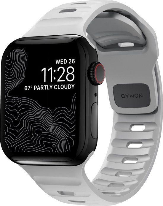 Nomad Sport Horlogeband Slim Waterproof 45/46/49 mm – FKM Fluorelastomeer Rubber – 100% Waterdicht – Weerstaat een Laterale Uitschuifkracht van 5-20 kgf - Grijs